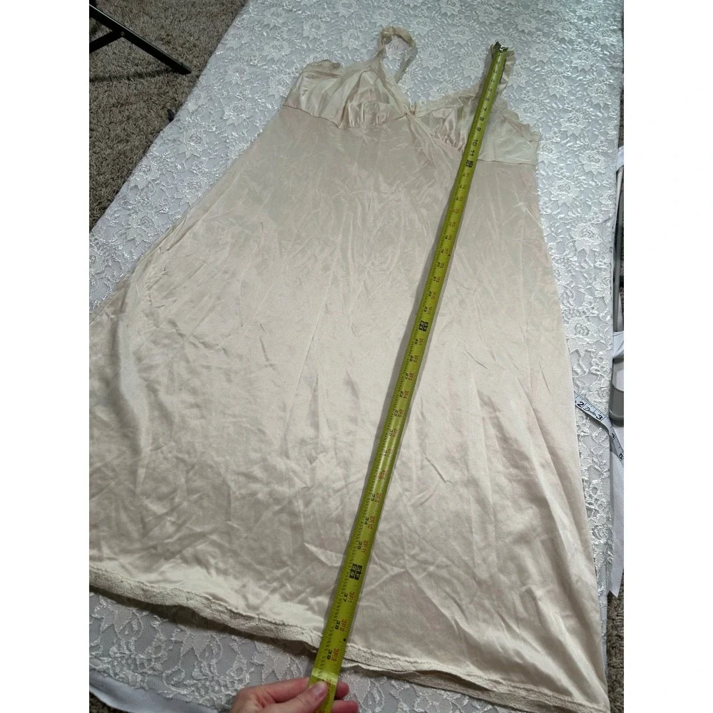 Lorraine Vintage Lace Trim Full Slip Dress Tall 40 Coquette Sheer Sleepwear